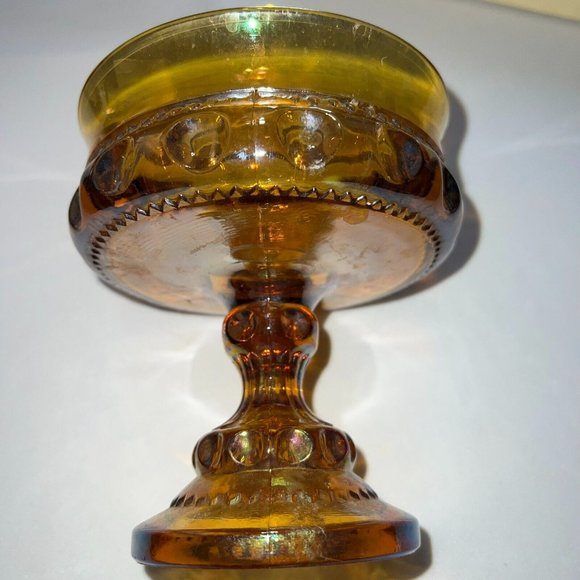 Indiana Amber Carnival Glass Kings Crown Thumbprint Compote Wedding Bowl VtG - Picture 4 of 6